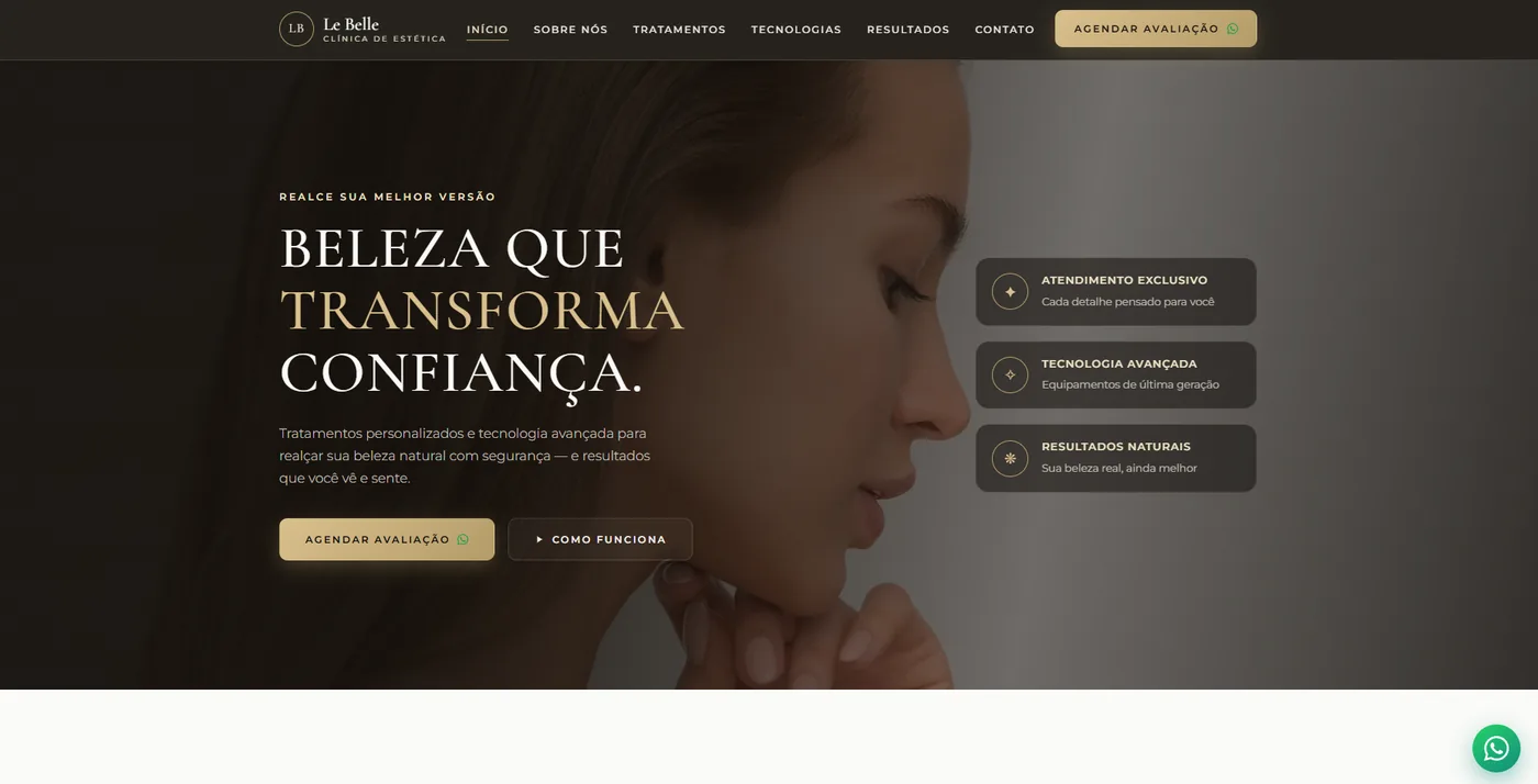 Landing page da clínica de estética Le Belle